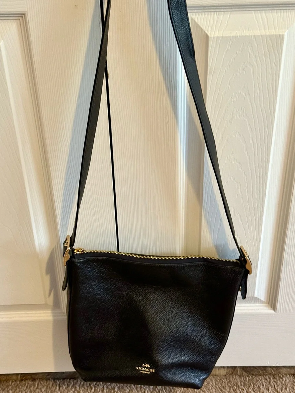 Coach Black Leather Shoulder Bag with Gold Accent